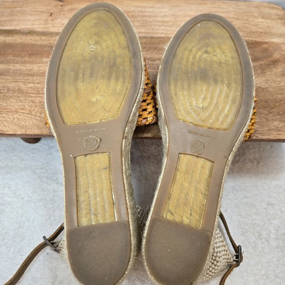Pinaz Espadrille Wedges Women‎ EU 40 US 9 Tan Woven Leather Jute Ankle Strap...